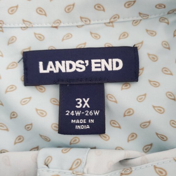 Lands End Womens Light Blue Geometric Button Front Blouse Pockets Career Stretch - Picture 3 of 9